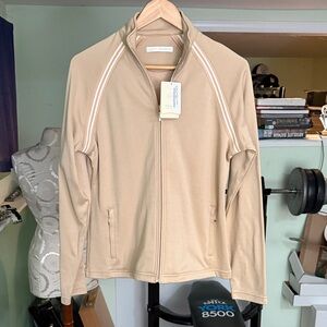 Greg Norman, Ladies Golf Jacket, Beige Full-Zip Track Jacket with Stripes, NWT